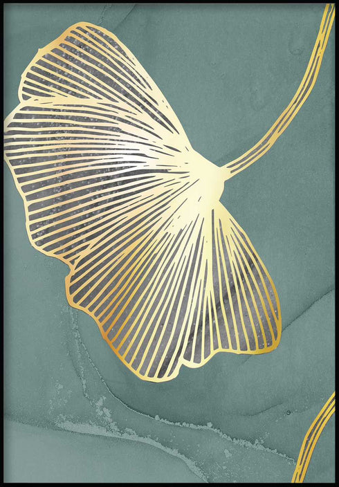 Mint Ginko Left Real Gold Poster
